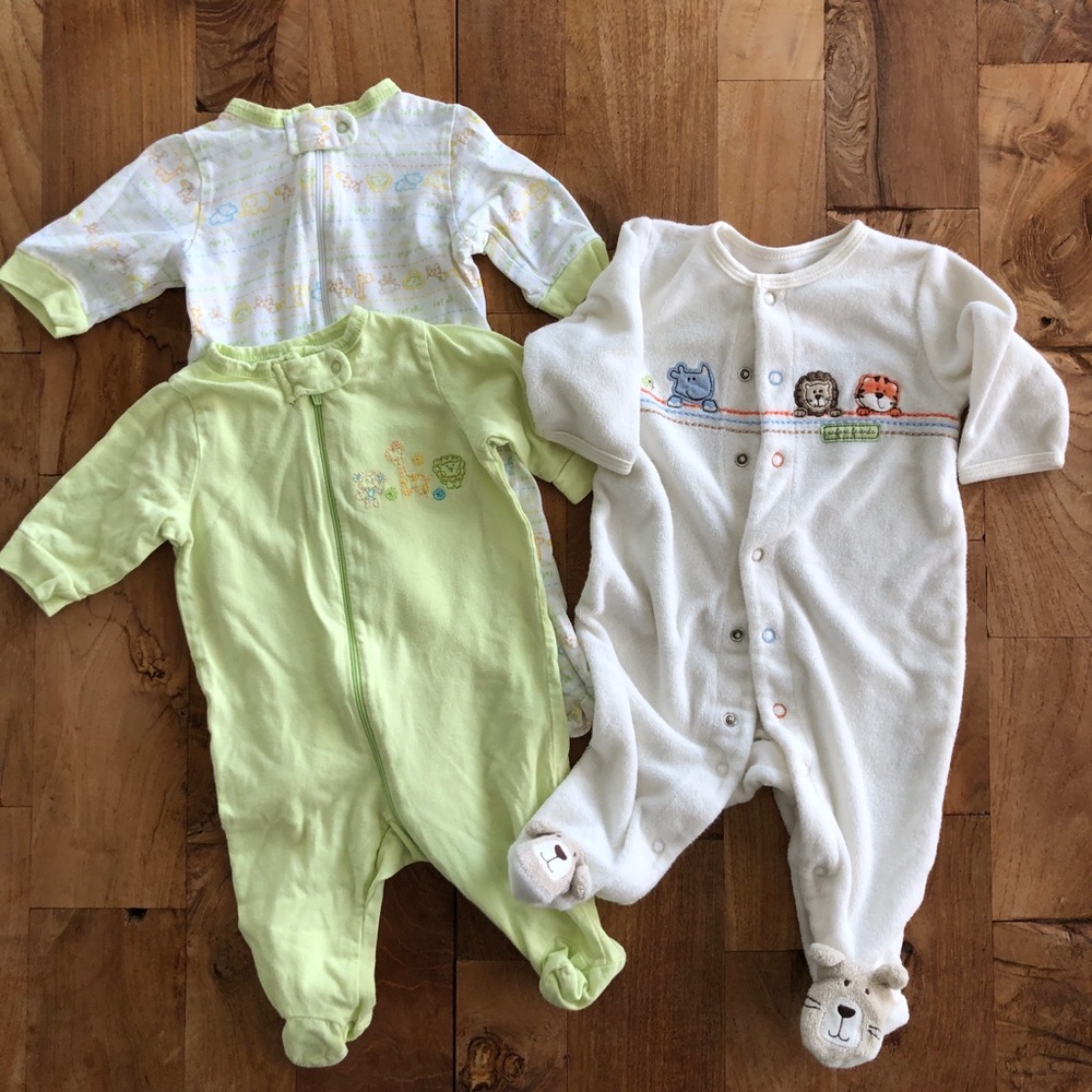 Safari Animal NB onesies & 0-3M terrycloth footie